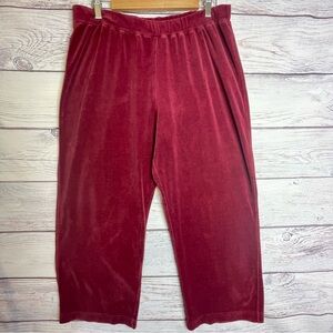 Chico's Spa Collection Velour Pants Size XL Velvet Dark Red‎ PullOn Stretch Wide